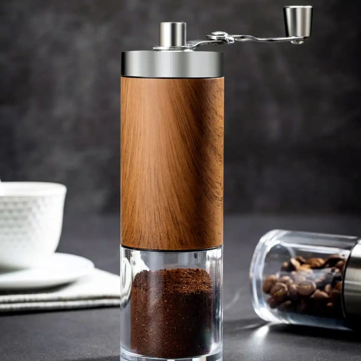 Moulin à Café Manuel en Bois Mécanisme en Céramique Finesse Réglable - vue 1