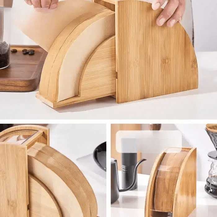 Porte-Filtre à Café en Bambou Massif Rangement Écologique - vue 5