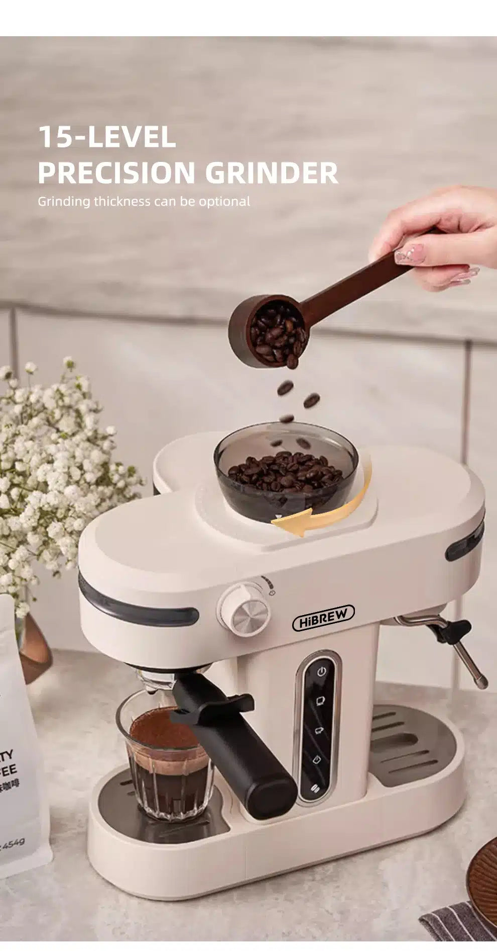 Cafetière Percolateur en Acier Inoxydable avec Moulin 1.2L - vue 4