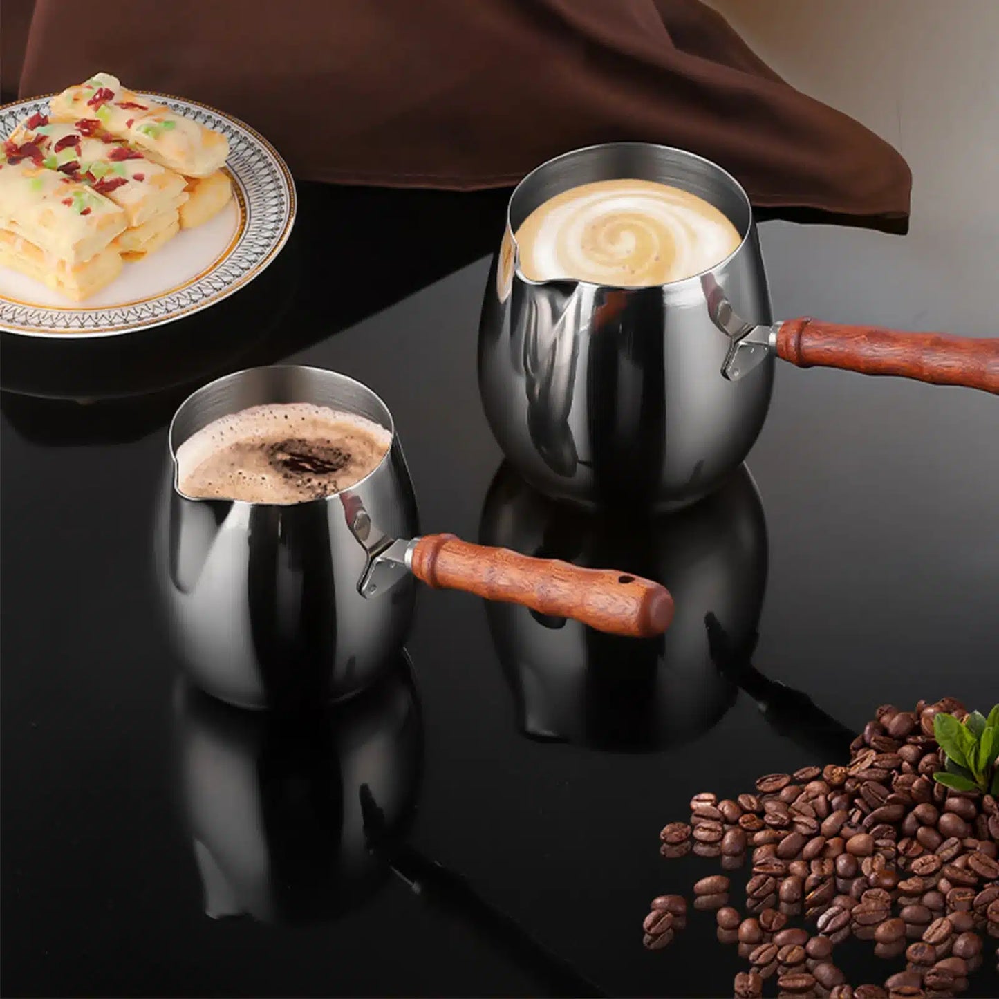 Cafetière Turque en Acier Inoxydable avec Poignée en Bois 500ML - vue 2
