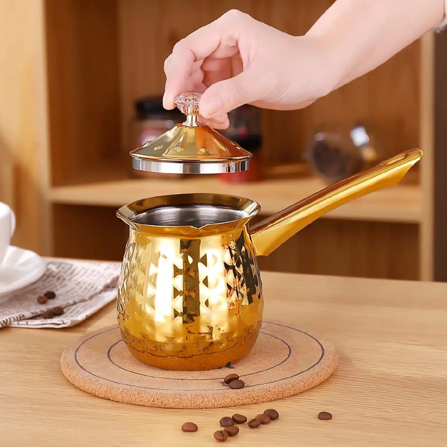 Cafetière Turque Traditionnelle en Cuivre avec Longue Poignée 300ML - vue 5