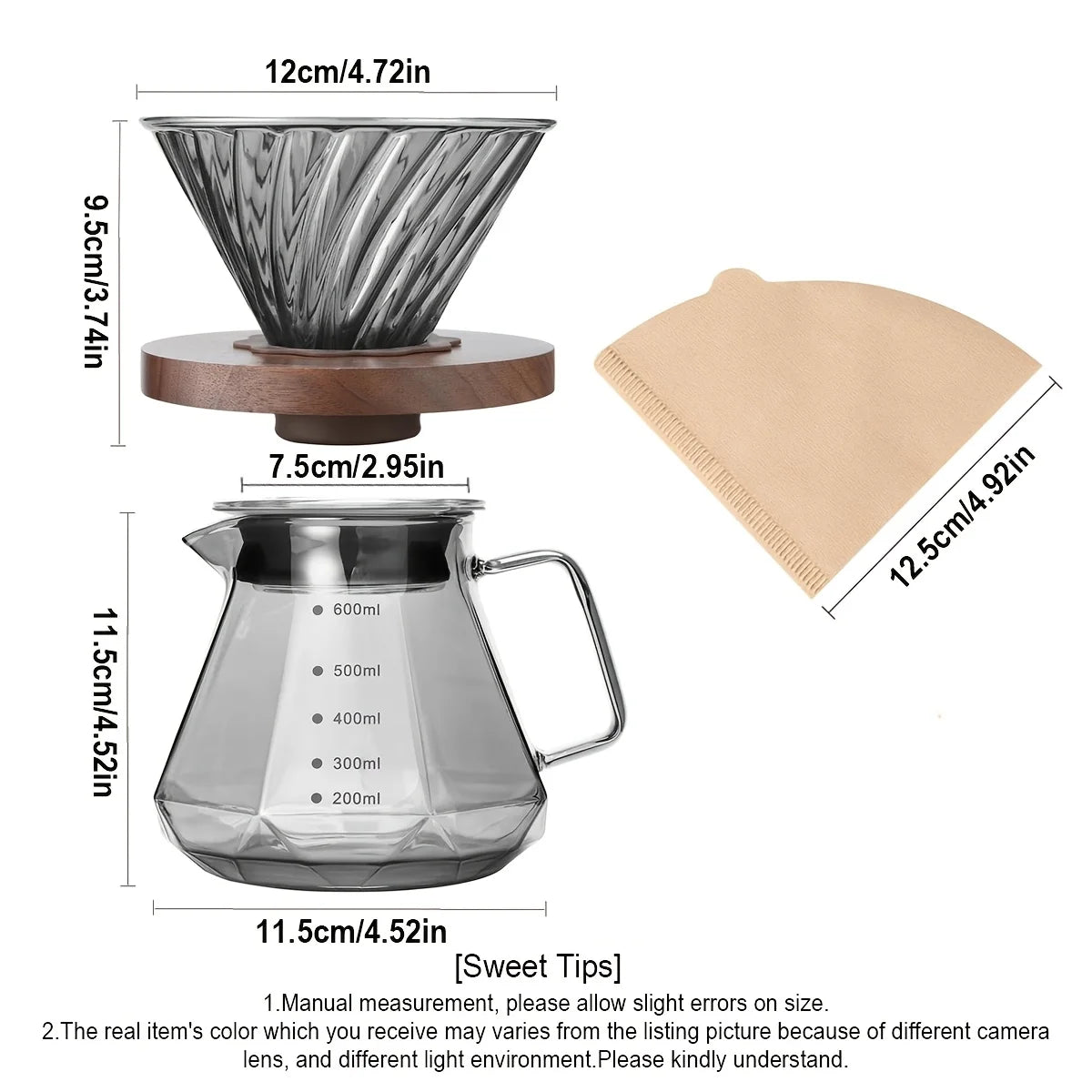 Ensemble Cafetière À Filtre en Verre Borosilicaté 600ML - vue 3