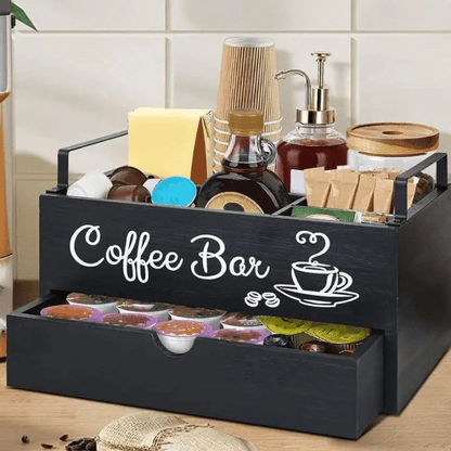 Organisateur Café Élégant en Bois avec 4 Compartiments Pratiques - vue 2