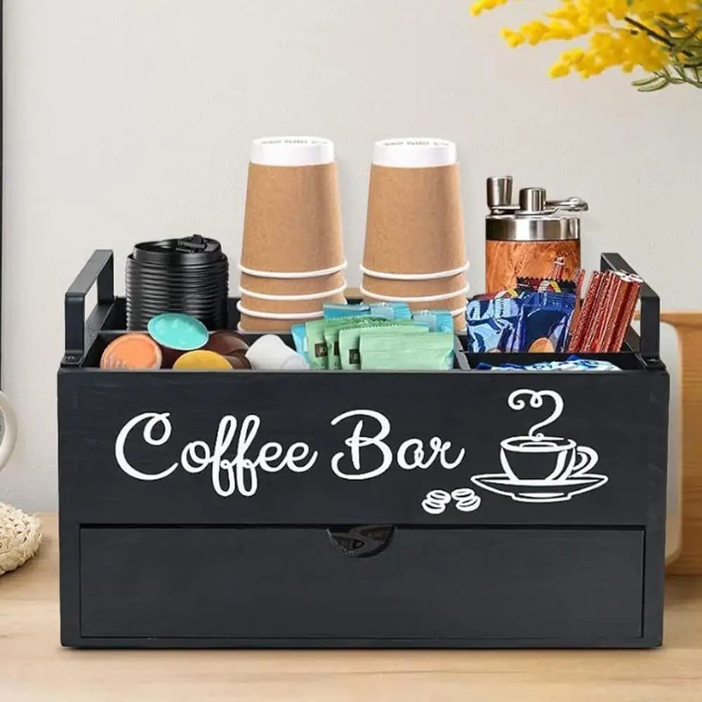 Organisateur Café Élégant en Bois avec 4 Compartiments Pratiques - vue 3