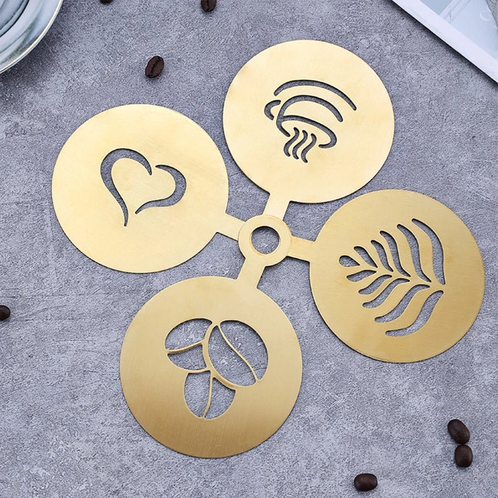Pochoirs à Café en Acier Inoxydable Lot de 4 Motifs Créatifs - vue 3